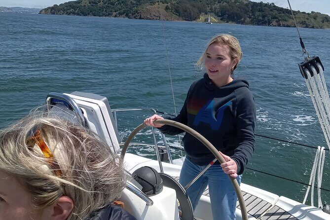 Awesome San Francisco Bay Private Sailing Adventure via Sausalito - Golden Gate Bridge and Marin headlands from deck level